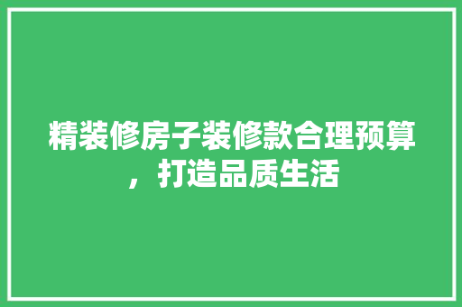 精装修房子装修款合理预算，打造品质生活