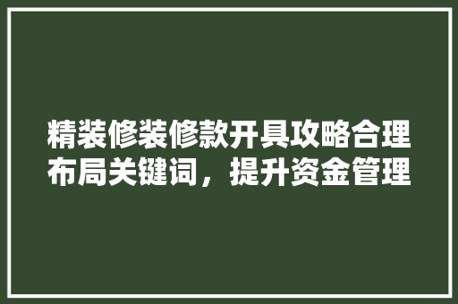 精装修装修款开具攻略合理布局关键词，提升资金管理效率