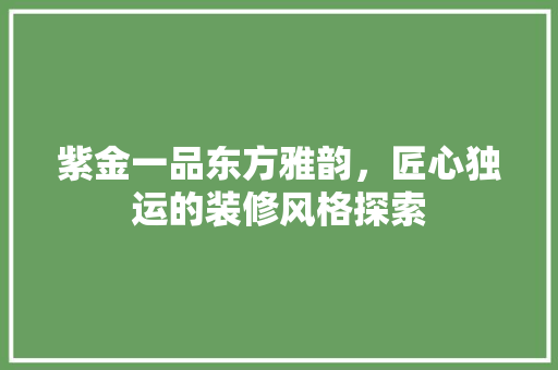 紫金一品东方雅韵，匠心独运的装修风格探索