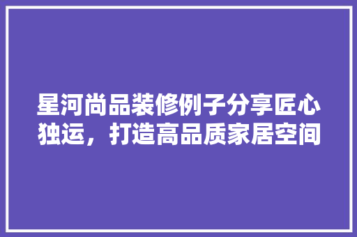 星河尚品装修例子分享匠心独运，打造高品质家居空间