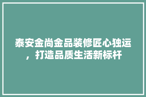 泰安金尚金品装修匠心独运，打造品质生活新标杆