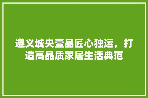 遵义城央壹品匠心独运，打造高品质家居生活典范