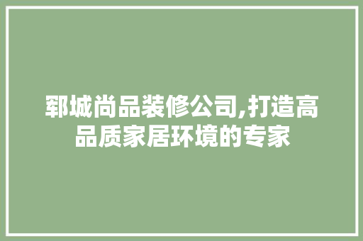 郓城尚品装修公司,打造高品质家居环境的专家