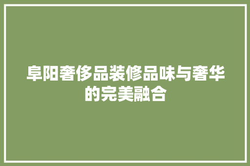 阜阳奢侈品装修品味与奢华的完美融合