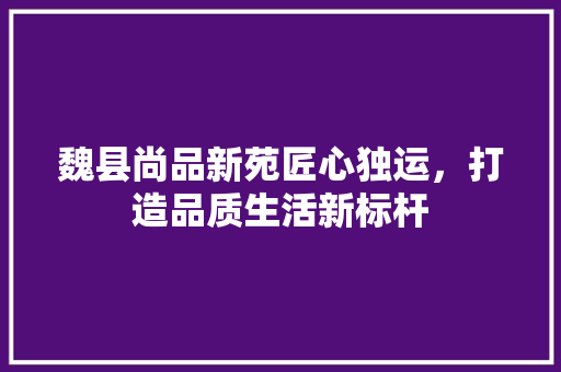 魏县尚品新苑匠心独运，打造品质生活新标杆