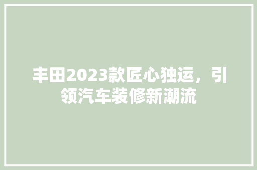 丰田2023款匠心独运，引领汽车装修新潮流  第1张