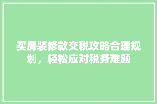 买房装修款交税攻略合理规划，轻松应对税务难题  第1张