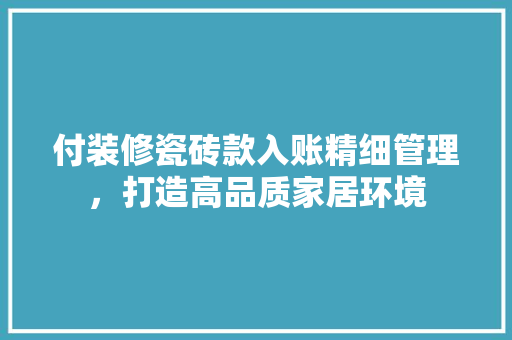 付装修瓷砖款入账精细管理，打造高品质家居环境  第1张