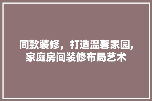 同款装修，打造温馨家园,家庭房间装修布局艺术  第1张