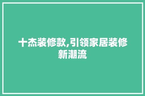 十杰装修款,引领家居装修新潮流  第1张