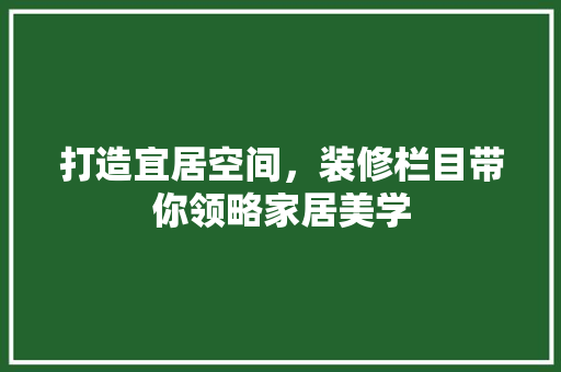 打造宜居空间，装修栏目带你领略家居美学  第1张