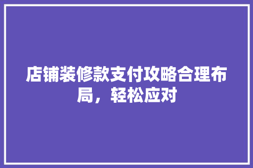 店铺装修款支付攻略合理布局，轻松应对  第1张