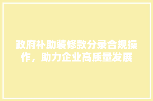 政府补助装修款分录合规操作，助力企业高质量发展  第1张