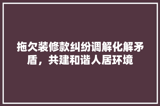 拖欠装修款纠纷调解化解矛盾，共建和谐人居环境  第1张