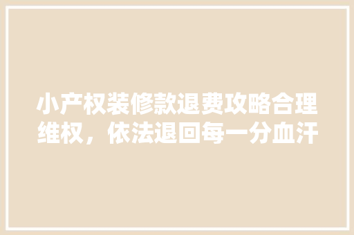 小产权装修款退费攻略合理维权，依法退回每一分血汗钱
