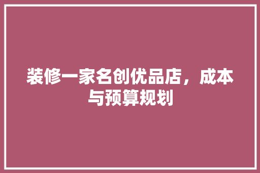 装修一家名创优品店，成本与预算规划