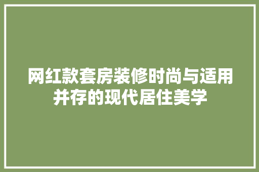 网红款套房装修时尚与适用并存的现代居住美学