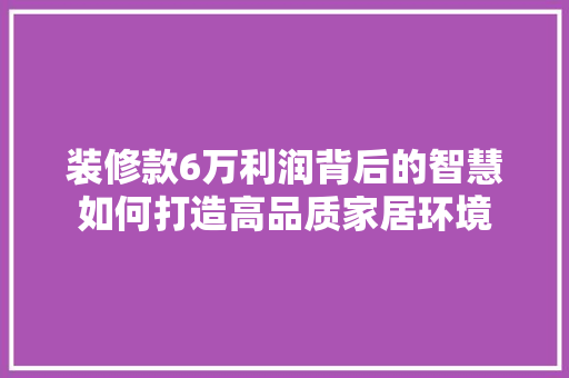 装修款6万利润背后的智慧如何打造高品质家居环境