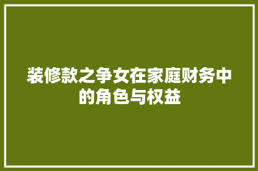 装修款之争女在家庭财务中的角色与权益  第1张