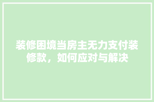 装修困境当房主无力支付装修款，如何应对与解决