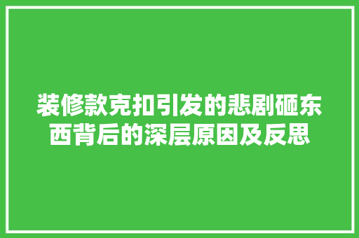 装修款克扣引发的悲剧砸东西背后的深层原因及反思