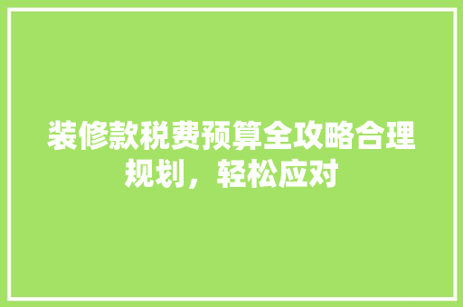 装修款税费预算全攻略合理规划，轻松应对