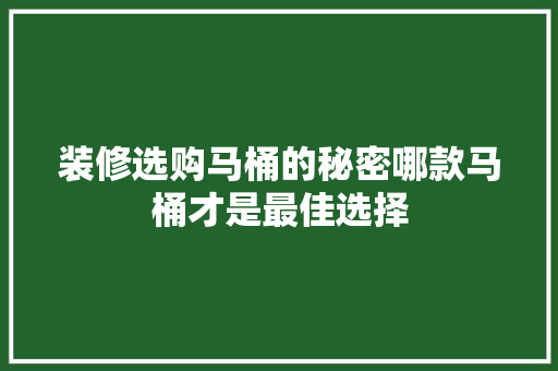 装修选购马桶的秘密哪款马桶才是最佳选择  第1张