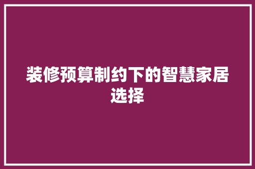 装修预算制约下的智慧家居选择  第1张