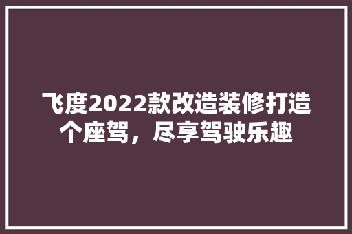 飞度2022款改造装修打造个座驾，尽享驾驶乐趣