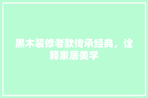 黑木装修老款传承经典，诠释家居美学  第1张
