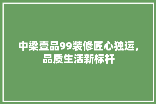 中梁壹品99装修匠心独运，品质生活新标杆  第1张