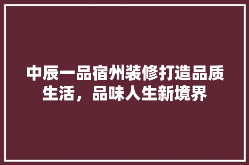 中辰一品宿州装修打造品质生活，品味人生新境界