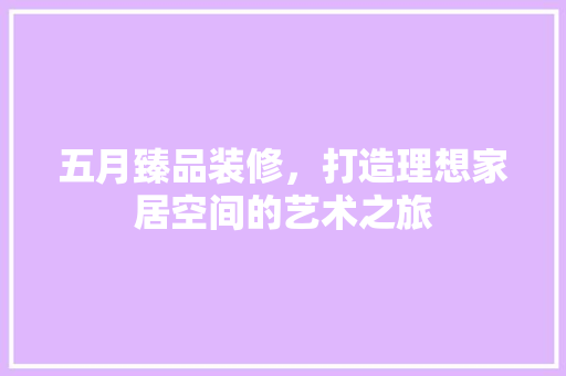 五月臻品装修，打造理想家居空间的艺术之旅
