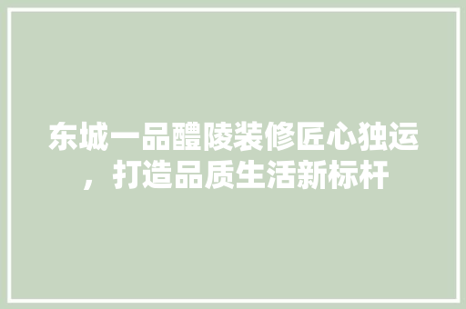 东城一品醴陵装修匠心独运，打造品质生活新标杆