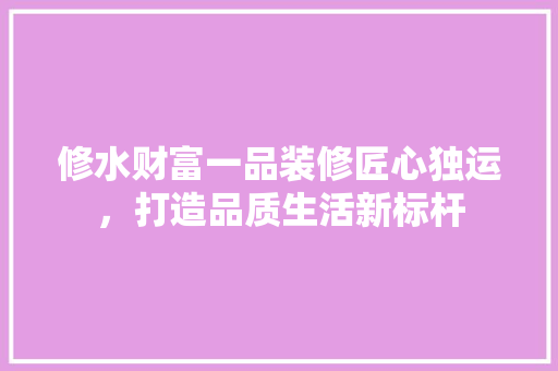 修水财富一品装修匠心独运，打造品质生活新标杆