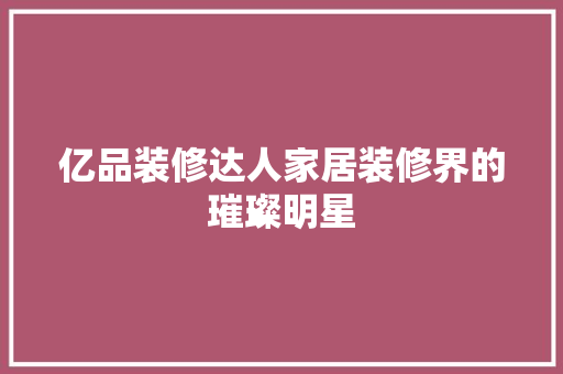 亿品装修达人家居装修界的璀璨明星  第1张