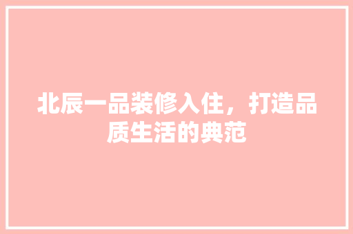 北辰一品装修入住，打造品质生活的典范