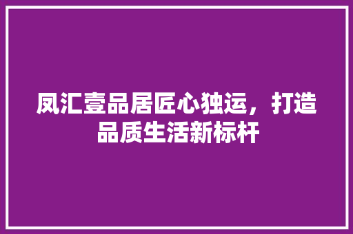 凤汇壹品居匠心独运，打造品质生活新标杆  第1张