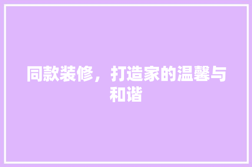 同款装修，打造家的温馨与和谐