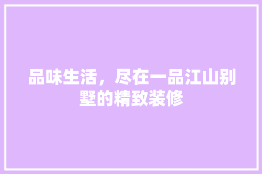 品味生活，尽在一品江山别墅的精致装修