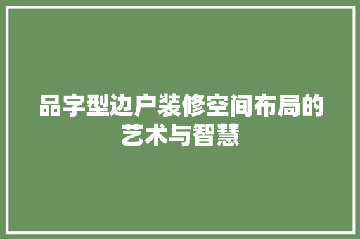 品字型边户装修空间布局的艺术与智慧  第1张