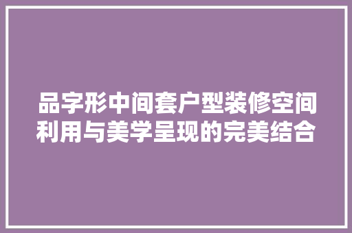 品字形中间套户型装修空间利用与美学呈现的完美结合