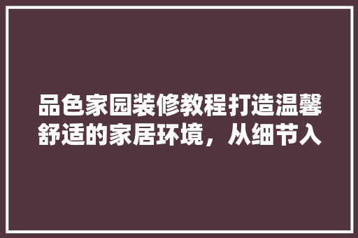 品色家园装修教程打造温馨舒适的家居环境，从细节入手
