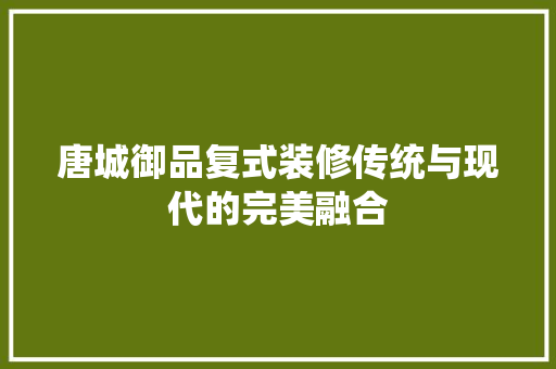 唐城御品复式装修传统与现代的完美融合