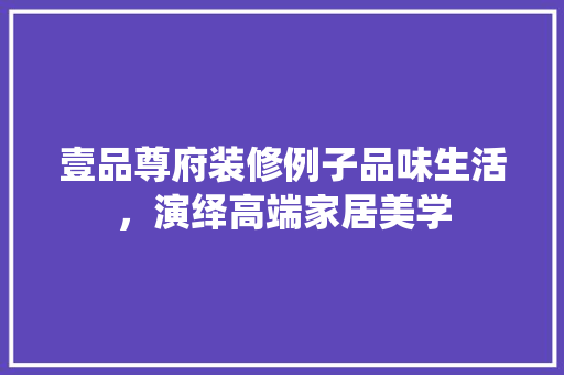 壹品尊府装修例子品味生活，演绎高端家居美学