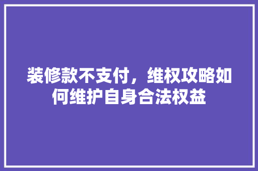 装修款不支付，维权攻略如何维护自身合法权益