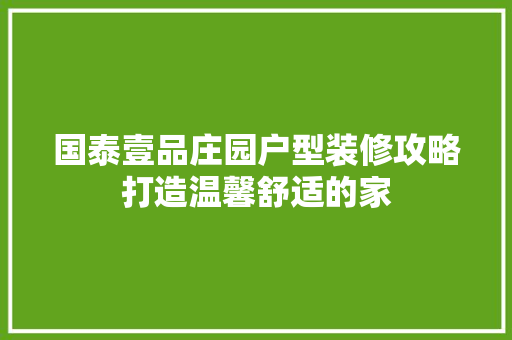 国泰壹品庄园户型装修攻略打造温馨舒适的家