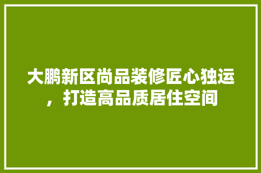 大鹏新区尚品装修匠心独运，打造高品质居住空间