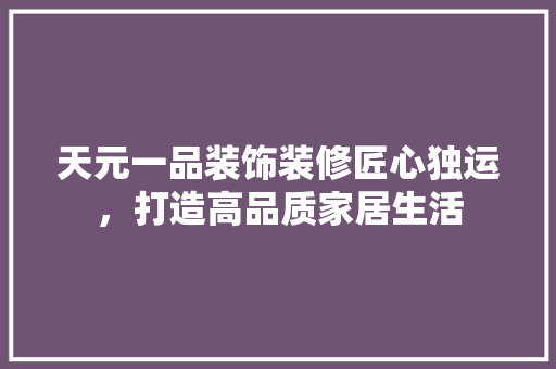 天元一品装饰装修匠心独运，打造高品质家居生活