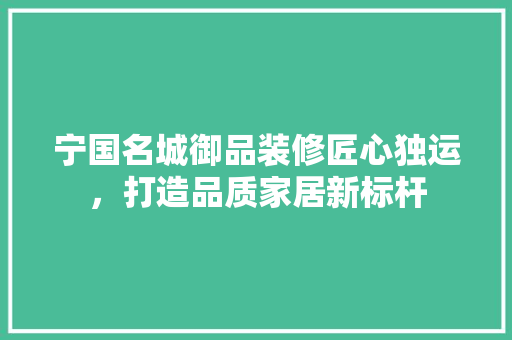宁国名城御品装修匠心独运，打造品质家居新标杆